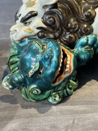 A Japanese polychrome-glazed group of playing Buddhist lions, 18/19th C.