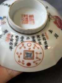 A Chinese famille rose 'Wu Shuang Pu' bowl with cover, a saucer and four covers, Daoguang/Xianfeng