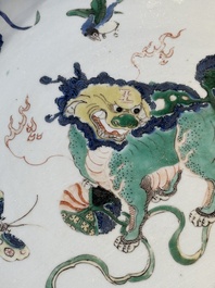 A Chinese famille verte 'Buddhist lion' dish, lingzhi mark, Kangxi