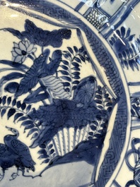 A Chinese blue and white kraak porcelain dish with geese near the water, Wanli