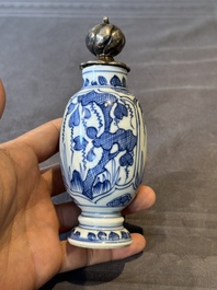 A Chinese blue and white 'hunting scene' 'klapmuts' bowl and a vase with a silver cover, Kangxi