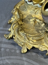 A French ormolu inkwell inset with Chinese verte biscuit porcelain, 19th C. and Kangxi