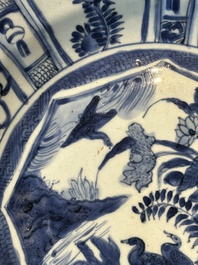 A Chinese blue and white kraak porcelain dish with geese near the water, Wanli