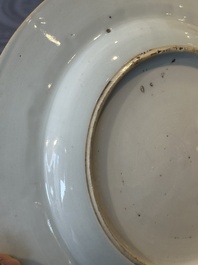 A pair of Chinese 'leaping pekinese' plates, possibly after a design by Cornelis Pronk, Qianlong, ca. 1740