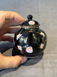 A Chinese famille verte teapot and a famille rose black-ground teapot, Kangxi/Yongzheng