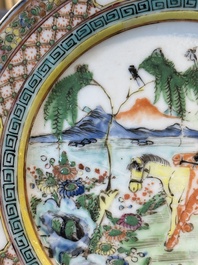 Three unusual Chinese Canton famille rose plates, 19th C.