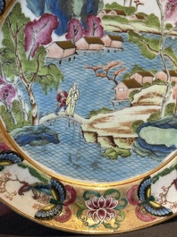 Three unusual Chinese Canton famille rose plates, 19th C.