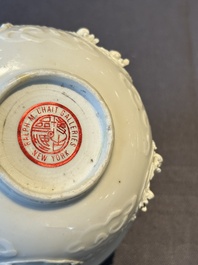 A pair of rare Chinese reticulated white-glazed biscuit 'Eight Immortals and Shoulao' bowls, Wanli
