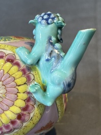 A Chinese famille rose 'Buddhist lion' teapot and cover, Yongzheng