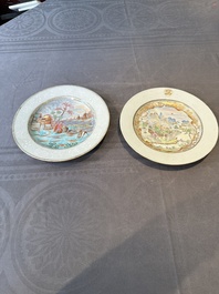 A Chinese famille rose Meissen-style plate and a monogrammed Canton famille rose plate, Qianlong