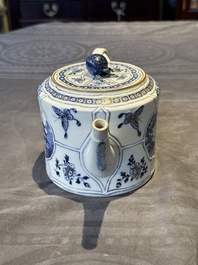 A Chinese blue and white teapot depicting the Whampoa Pagoda and the Pearl River, Qianlong
