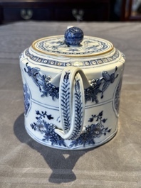 A Chinese blue and white teapot depicting the Whampoa Pagoda and the Pearl River, Qianlong