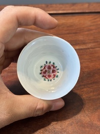 Nine Chinese famille rose cups and eight saucers, Yongzheng/Qianlong