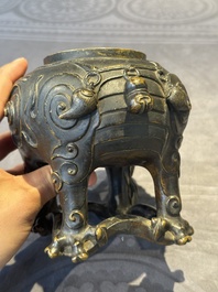 A fine Chinese bronze luduan-form censer and cover, Ming