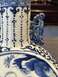 A pair of Chinese blue and white moonflasks or 'bianhu', Kangxi mark, 19th C.