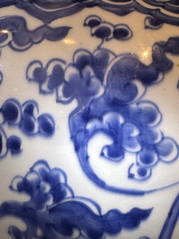 A large Chinese blue and white 'lotus scroll' vase and cover, Kangxi