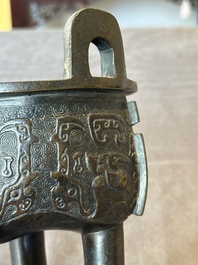 A fine Chinese bronze censer and cover with a Buddhist lion, 'ding 鼎', Xuande Mark, Ming