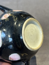 A Chinese famille verte teapot and a famille rose black-ground teapot, Kangxi/Yongzheng