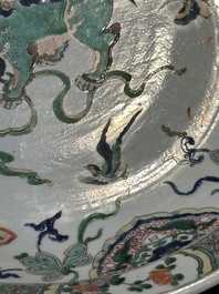 A Chinese famille verte 'Buddhist lion' dish, lingzhi mark, Kangxi