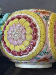 A Chinese famille rose 'Buddhist lion' teapot and cover, Yongzheng