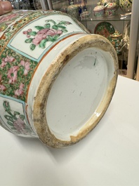 A pair of Chinese Canton famille rose vases with figures, flowers and insects, 19th C.