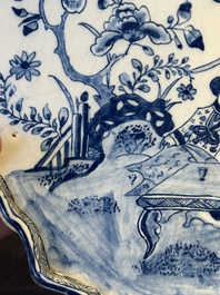 A blue and white Dutch Delft 'chinoiserie' plaque, 18th C.