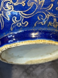 A Chinese gilt-decorated powder-blue kendi with floral design, Kangxi