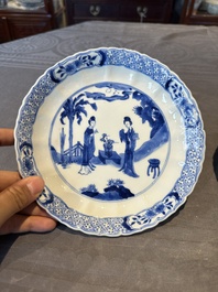 A pair of Chinese blue and white 'Long Eliza' plates, Qi Yu Bao Ding Zhi Zhen 奇玉寶鼎之珍 mark, Kangxi