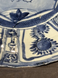 A Chinese blue and white kraak porcelain dish with geese near the water, Wanli