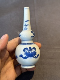 Four Chinese blue and white 'Eight Treasures 八寶' double gourd vases, Kangxi