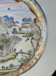 A Chinese famille rose Meissen-style plate and a monogrammed Canton famille rose plate, Qianlong