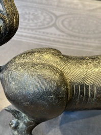 A rare and large Chinese bronze lion-form censer, Southern Song
