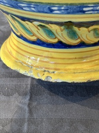 A large Italian maiolica drug jar with trophies, Casteldurante, 2nd half 16th C.