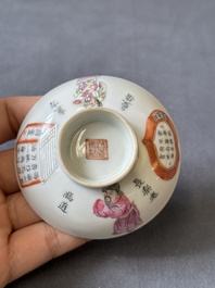 A Chinese famille rose 'Wu Shuang Pu' bowl with cover, a saucer and four covers, Daoguang/Xianfeng