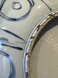 A Chinese blue and white kraak porcelain dish with geese near the water, Wanli