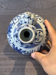 A Chinese blue and white kendi with floral design, Wanli