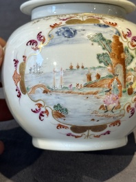 A Chinese famille rose Meissen-style teapot and stand, Qianlong
