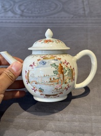 A Chinese famille rose Meissen-style teapot and stand, Qianlong