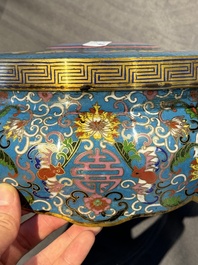A pair of Chinese cloisonn&eacute; censers with covers and stands, 19/20th C.