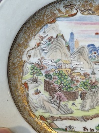 A Chinese famille rose Meissen-style plate and a monogrammed Canton famille rose plate, Qianlong