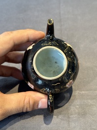 A Chinese famille verte teapot and a famille rose black-ground teapot, Kangxi/Yongzheng