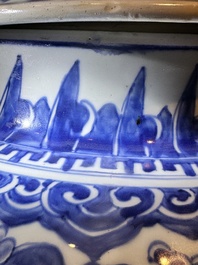 A large Chinese blue and white 'lotus scroll' vase and cover, Kangxi