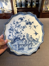 A blue and white Dutch Delft 'chinoiserie' plaque, 18th C.