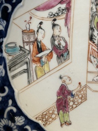 Two Chinese Canton famille rose 'mandarin subject' plates and a saucer, Qianlong