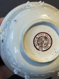 A pair of rare Chinese reticulated white-glazed biscuit 'Eight Immortals and Shoulao' bowls, Wanli