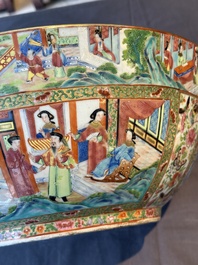 A large Chinese Canton famille rose bowl with a bronze stand, 19th C.