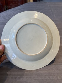 A Chinese famille rose Meissen-style plate and a monogrammed Canton famille rose plate, Qianlong
