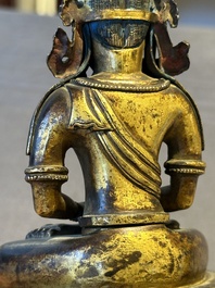 A Sino-Tibetan gilt bronze Buddha Amitayus, dated 1770, Qianlong