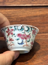 Nine Chinese famille rose cups and eight saucers, Yongzheng/Qianlong