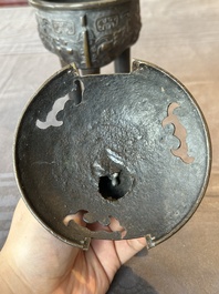 A fine Chinese bronze censer and cover with a Buddhist lion, 'ding 鼎', Xuande Mark, Ming